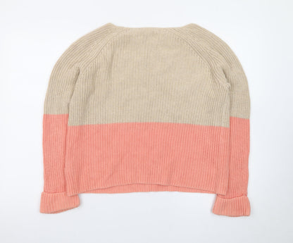 White Stuff Women’s Beige Pink Colour Block Knitted Jumper UK 12