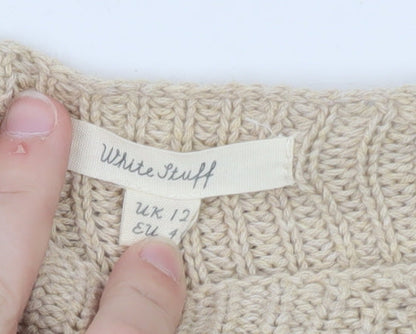 White Stuff Women’s Beige Pink Colour Block Knitted Jumper UK 12