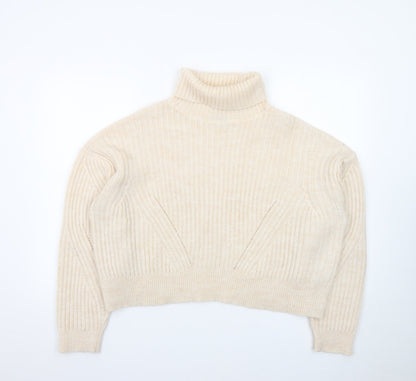 Micha Lounge Women Beige Roll Neck Ribbed Knit Jumper M
