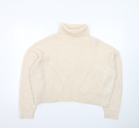 Micha Lounge Women Beige Roll Neck Ribbed Knit Jumper M
