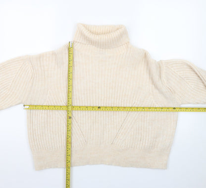 Micha Lounge Women Beige Roll Neck Ribbed Knit Jumper M