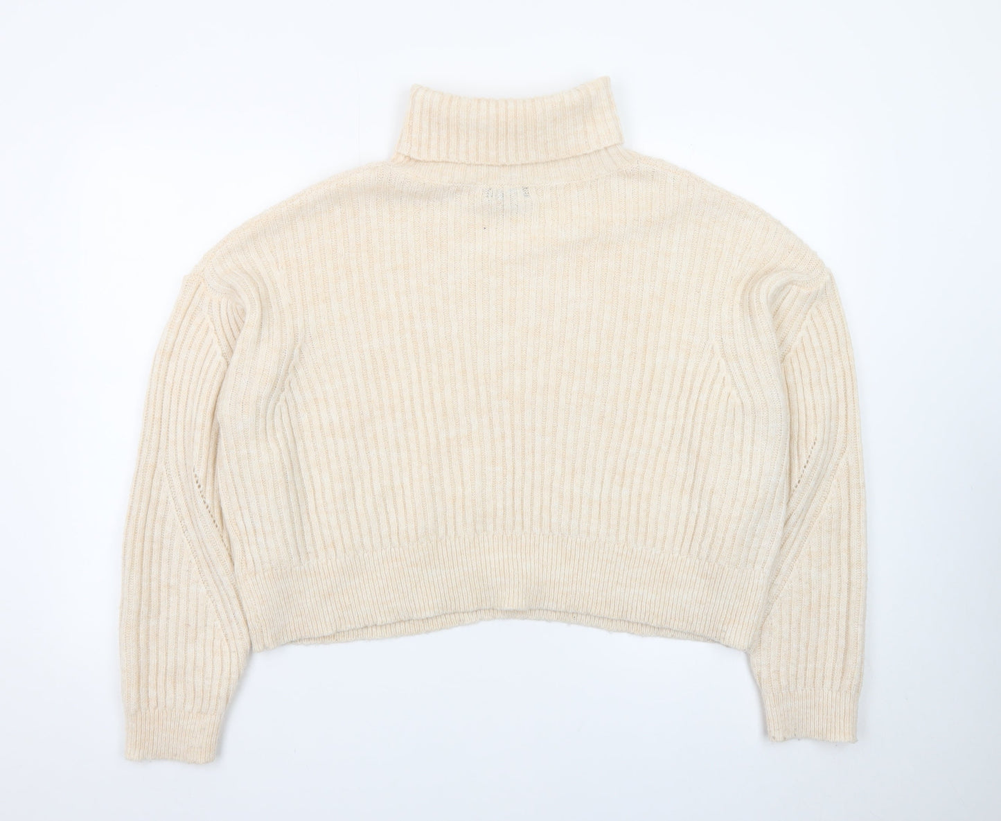 Micha Lounge Women Beige Roll Neck Ribbed Knit Jumper M