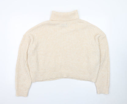 Micha Lounge Women Beige Roll Neck Ribbed Knit Jumper M