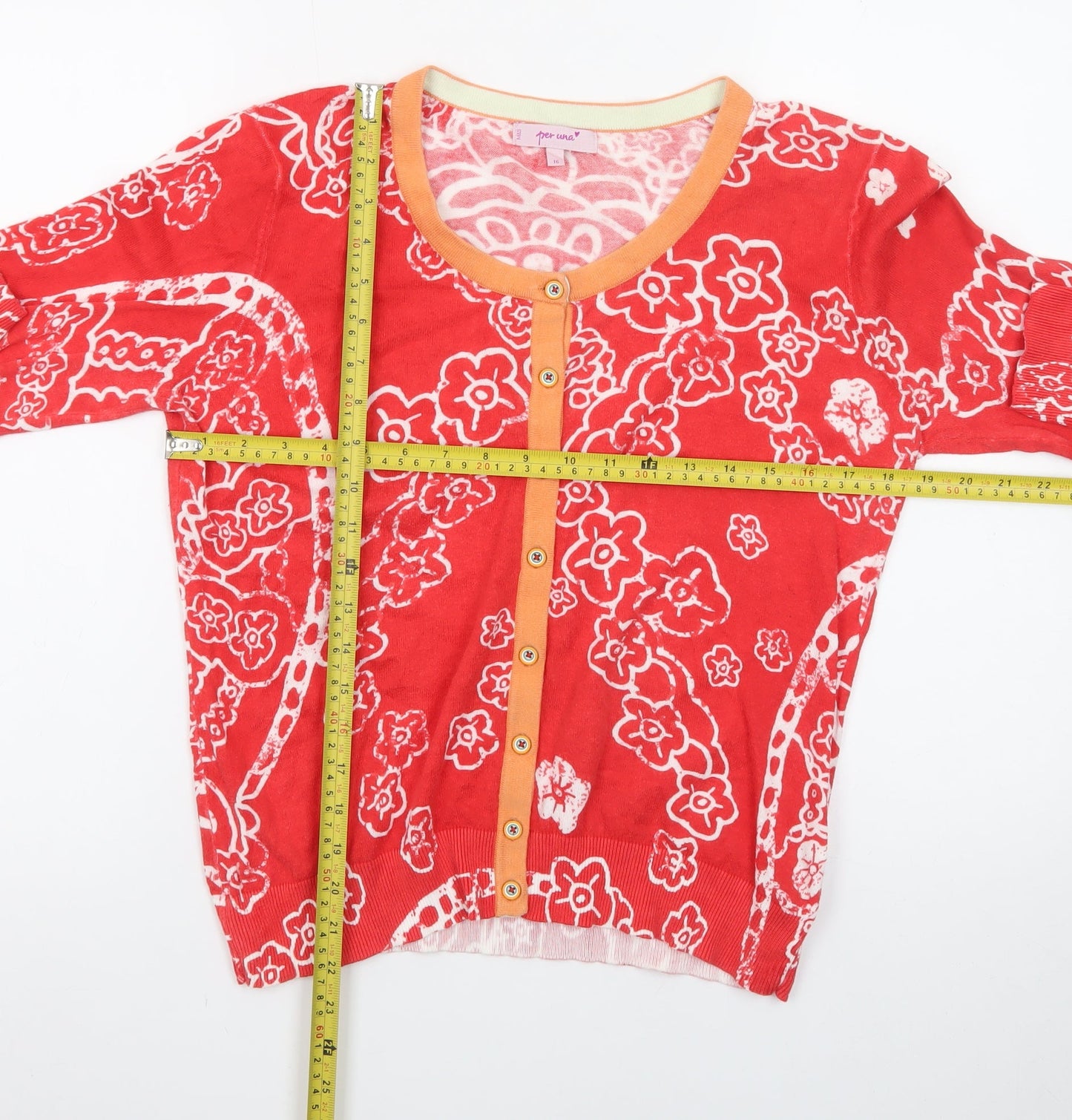 Marks and Spencer Women Red Floral Cardigan Size 16 Knit Button Front