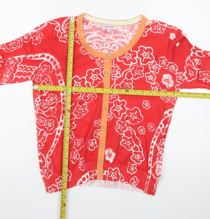 Marks and Spencer Women Red Floral Cardigan Size 16 Knit Button Front