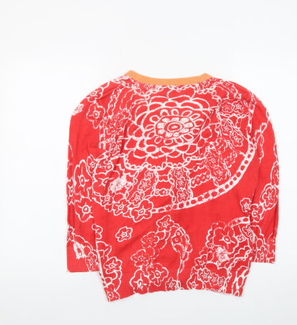 Marks and Spencer Women Red Floral Cardigan Size 16 Knit Button Front