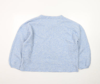 Bonmarché Women's Blue Crew Neck Wool Blend Pullover Jumper Size 14