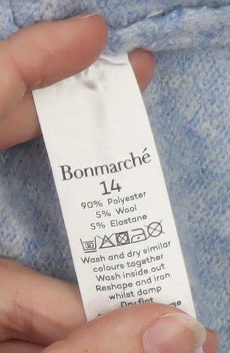 Bonmarché Women's Blue Crew Neck Wool Blend Pullover Jumper Size 14