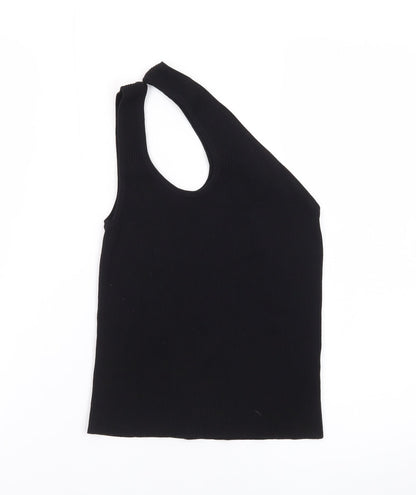 Collusion Women's Black One Shoulder Ribbed Tank Top Size 10