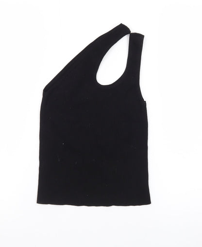 Collusion Women's Black One Shoulder Ribbed Tank Top Size 10