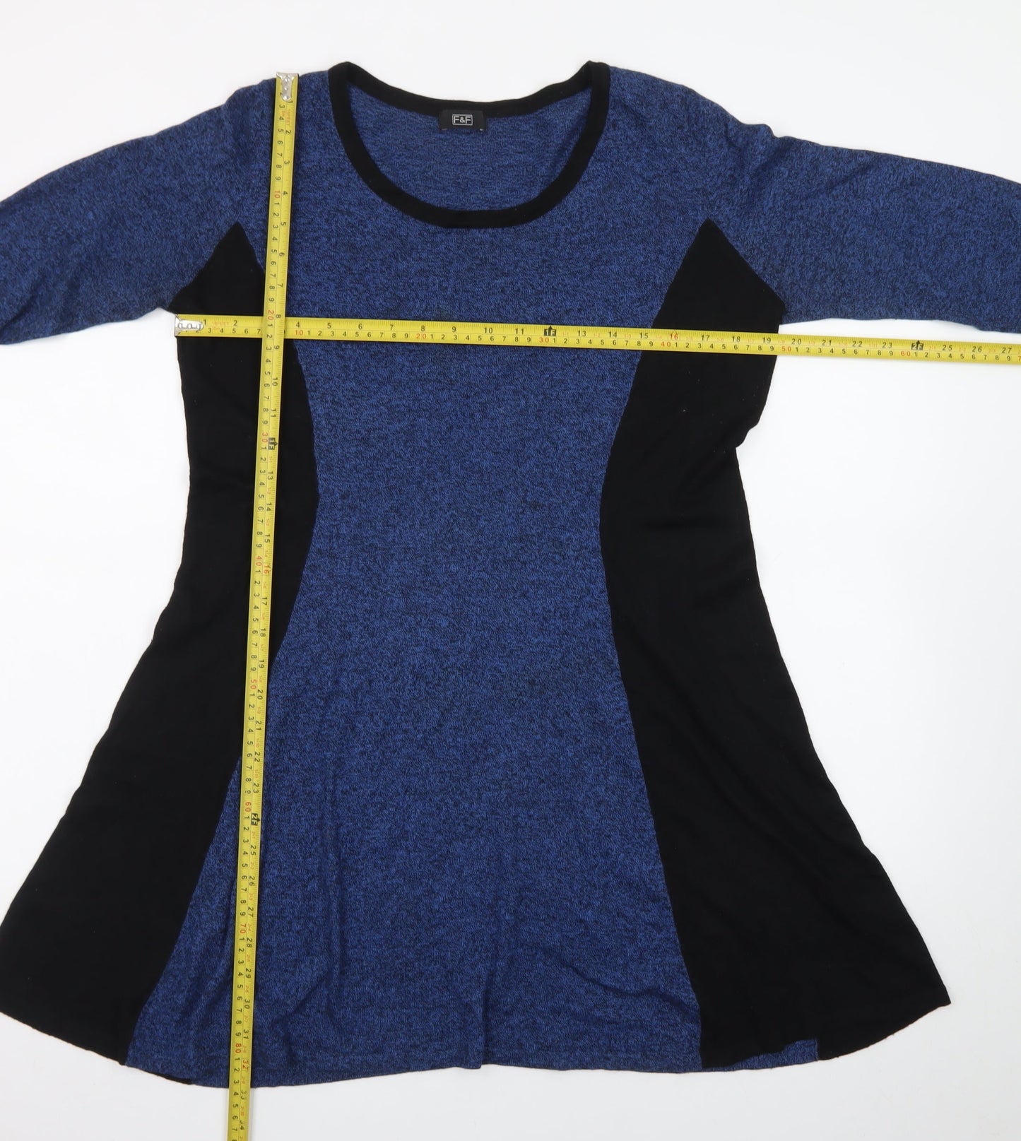 F&F Women's Blue Colourblock Fit & Flare Jersey Dress Size 14