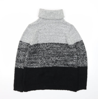 M&Co Women’s Grey Roll Neck Knit Jumper Dress Size 12 Colourblock
