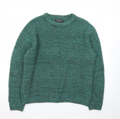 Primark Men's Green Chunky Knit Crew Neck Jumper Size S