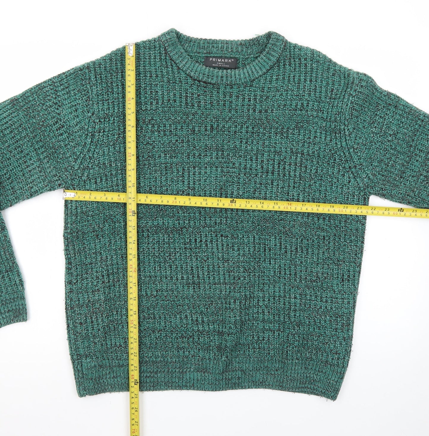 Primark Men's Green Chunky Knit Crew Neck Jumper Size S