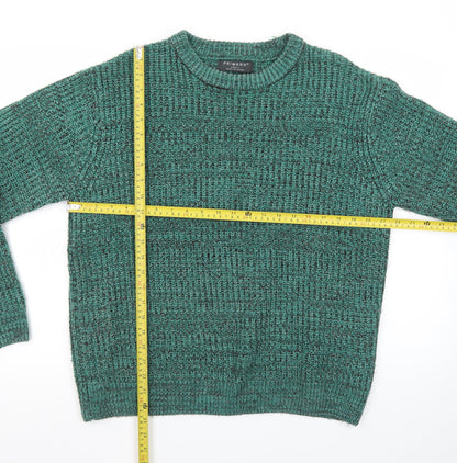 Primark Men's Green Chunky Knit Crew Neck Jumper Size S