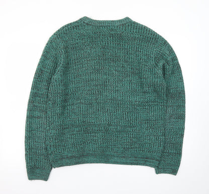 Primark Men's Green Chunky Knit Crew Neck Jumper Size S