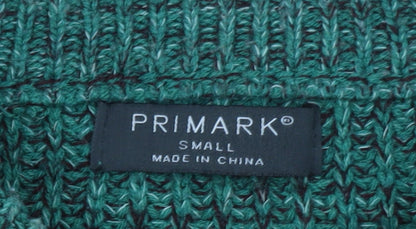 Primark Men's Green Chunky Knit Crew Neck Jumper Size S