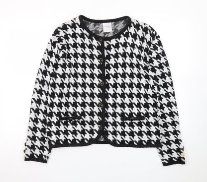 Classic Woman Black & White Houndstooth Cardigan Size 10/12
