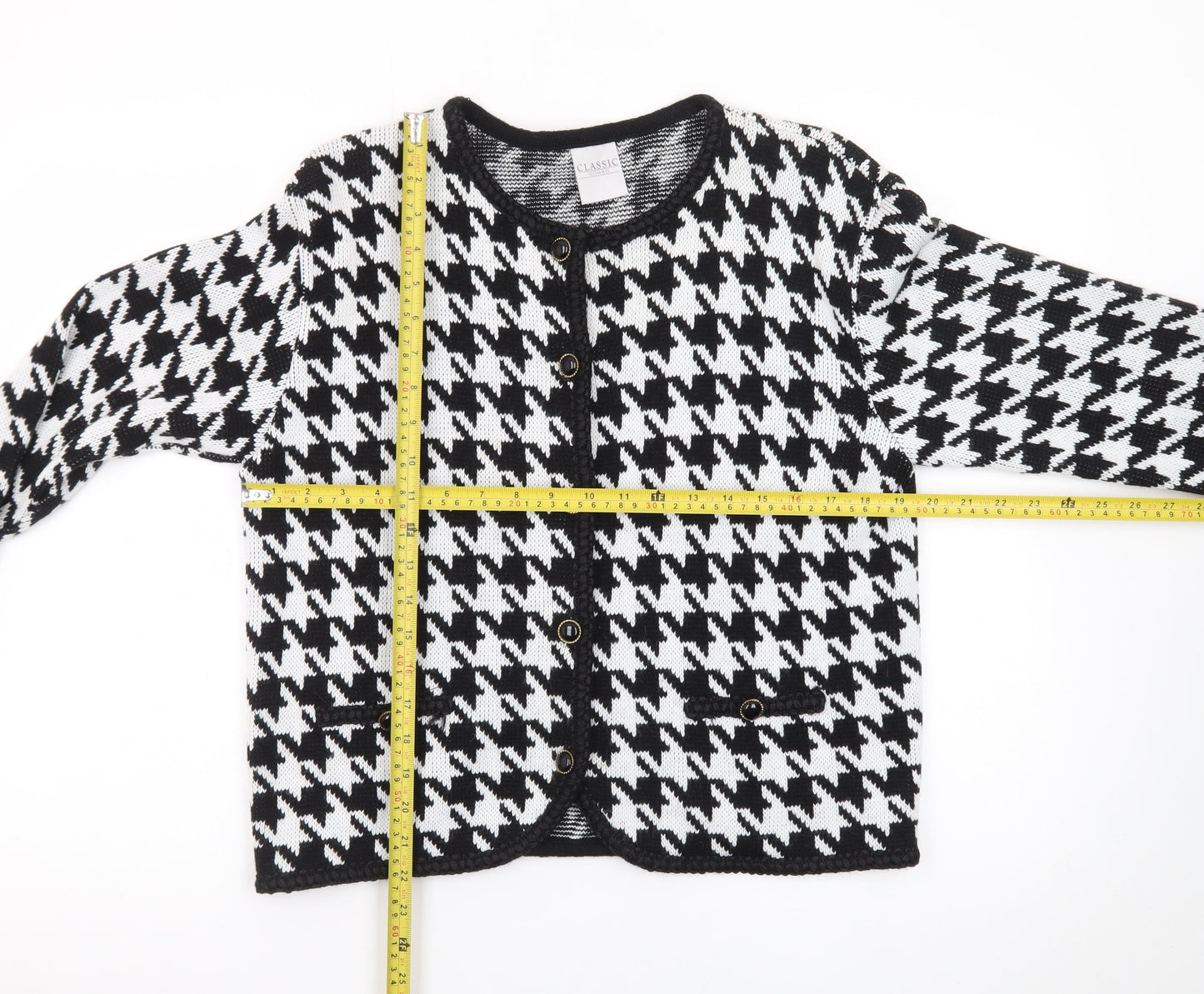 Classic Woman Black & White Houndstooth Cardigan Size 10/12