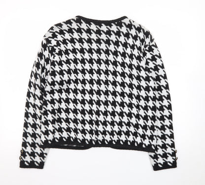 Classic Woman Black & White Houndstooth Cardigan Size 10/12