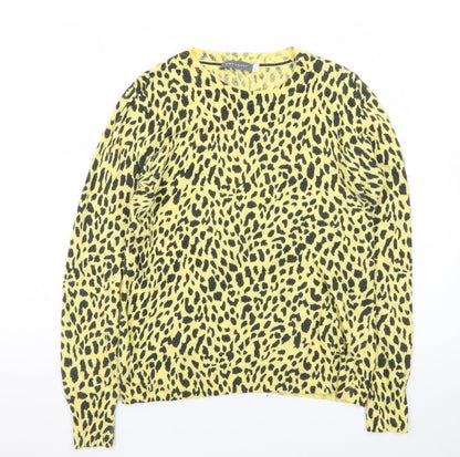 Mint Velvet Women's Yellow Animal Print Cotton Wool Jumper Size 10