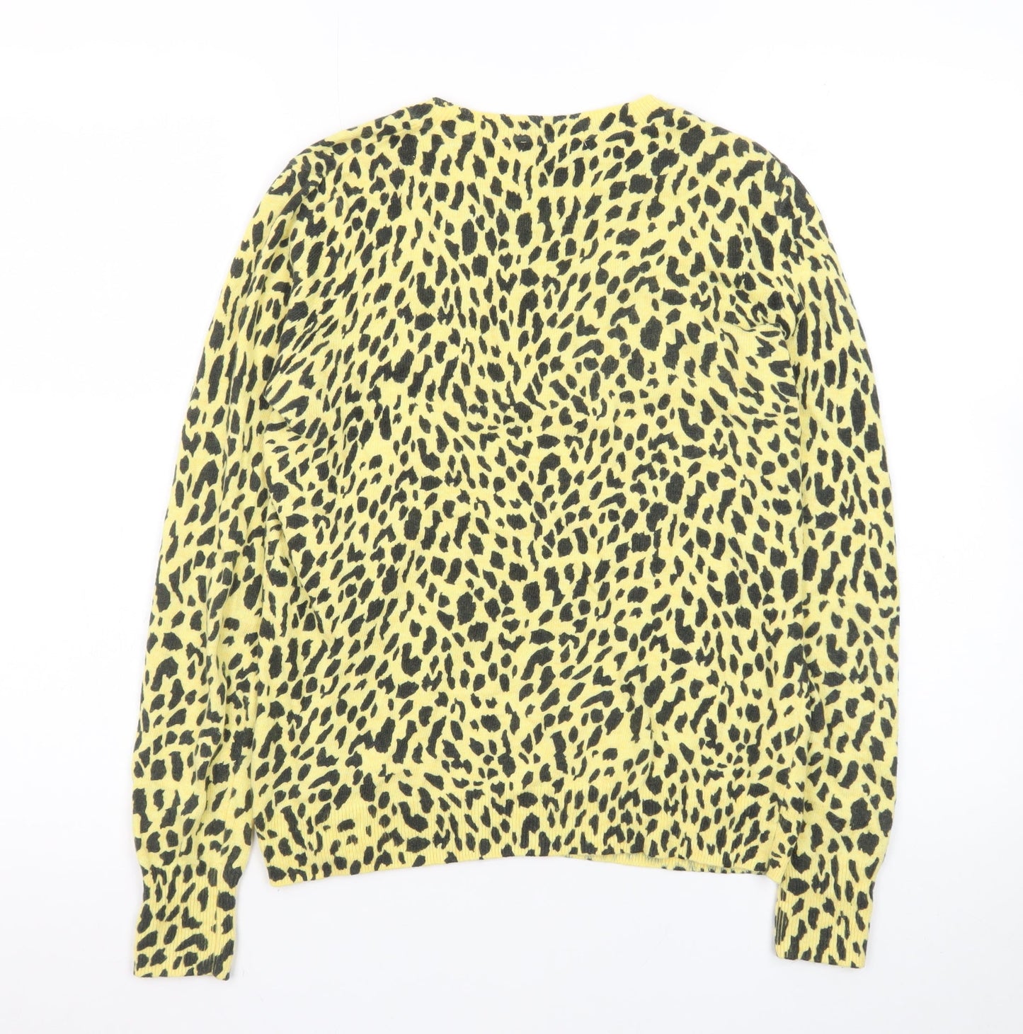 Mint Velvet Women's Yellow Animal Print Cotton Wool Jumper Size 10