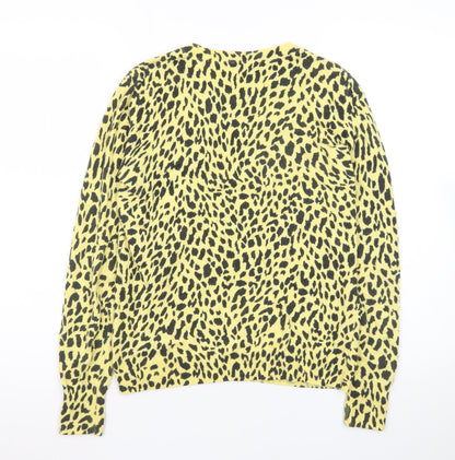 Mint Velvet Women's Yellow Animal Print Cotton Wool Jumper Size 10