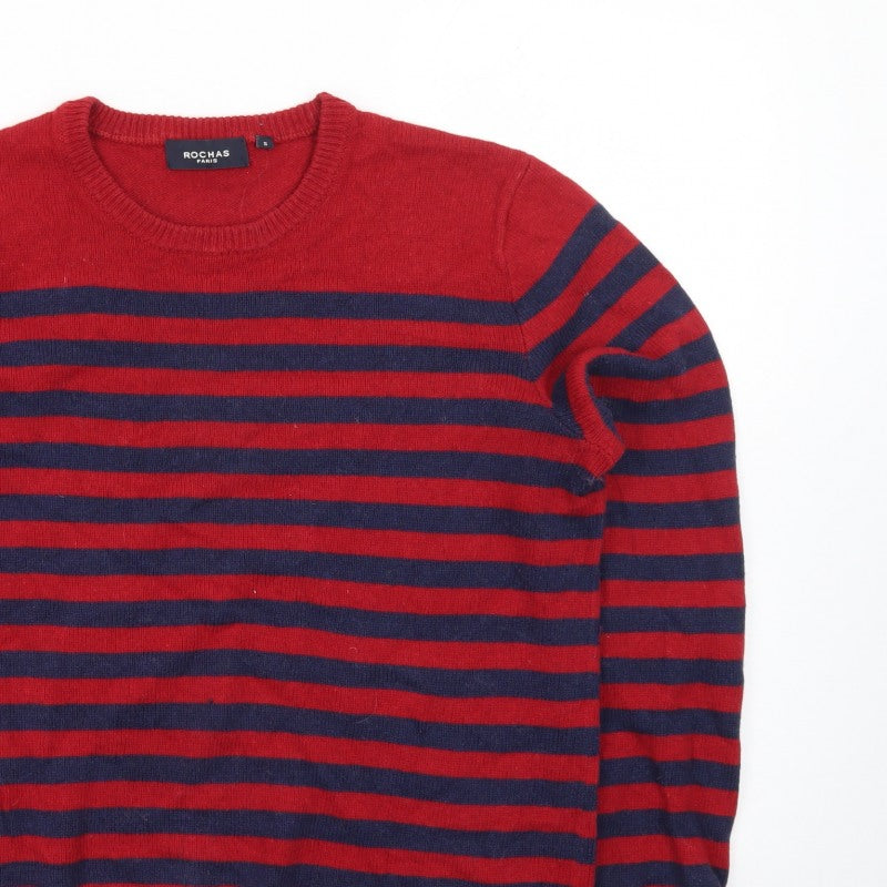 Rochas Men's Red Striped Crew Neck Knit Jumper Size S