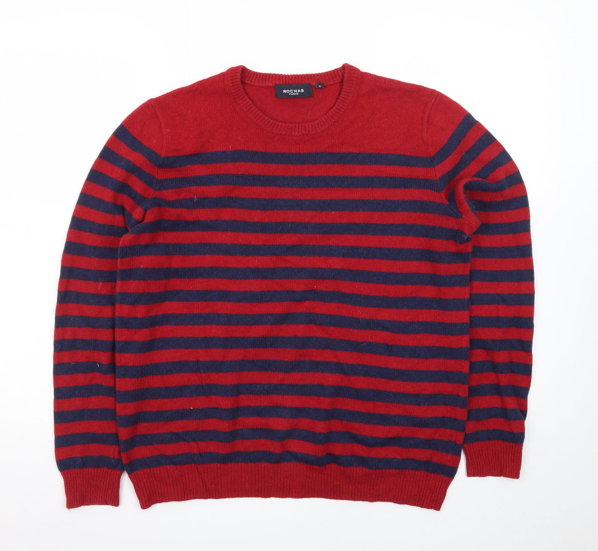 Rochas Men's Red Striped Crew Neck Knit Jumper Size S