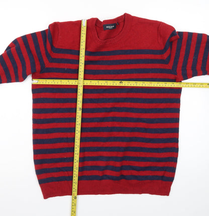 Rochas Men's Red Striped Crew Neck Knit Jumper Size S
