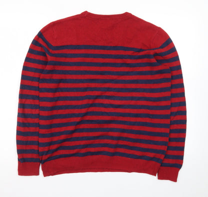 Rochas Men's Red Striped Crew Neck Knit Jumper Size S