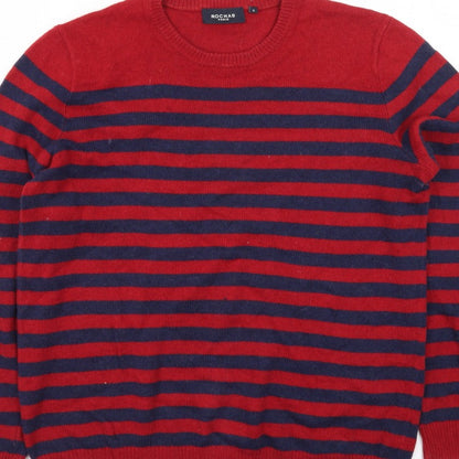 Rochas Men's Red Striped Crew Neck Knit Jumper Size S