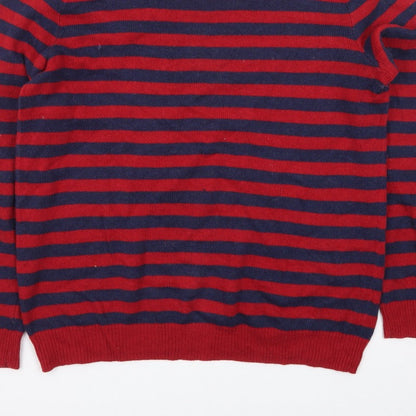 Rochas Men's Red Striped Crew Neck Knit Jumper Size S