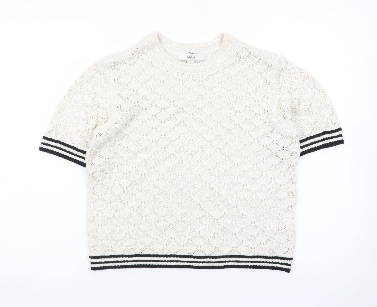 Marks and Spencer Women Ivory Open-Knit Short Sleeve Jumper S