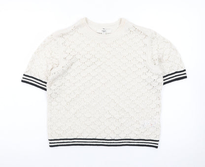 Marks and Spencer Women Ivory Open-Knit Short Sleeve Jumper S