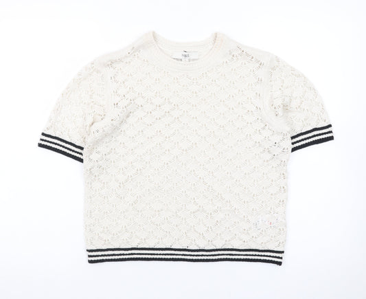 Marks and Spencer Women Ivory Open-Knit Short Sleeve Jumper S