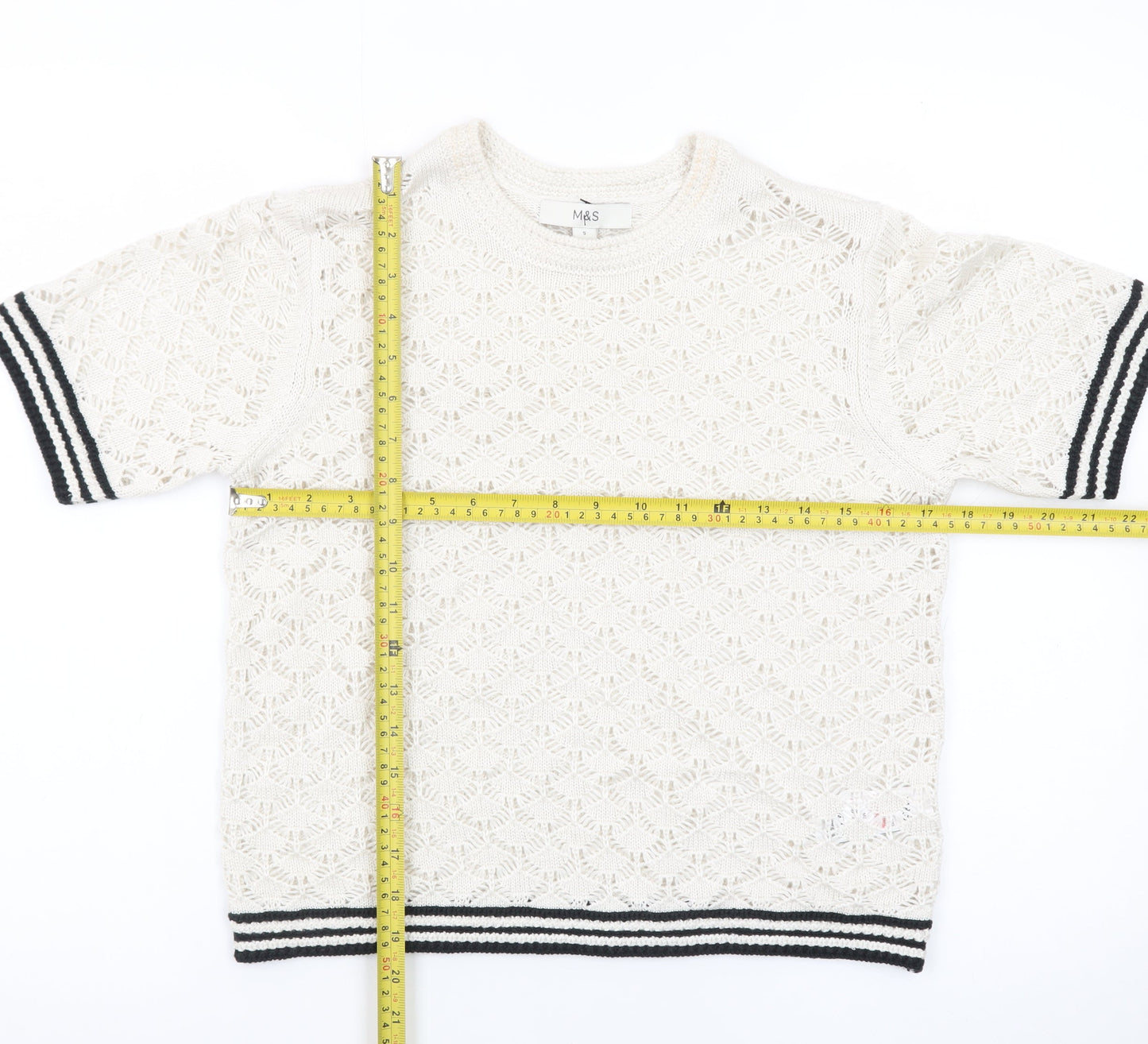 Marks and Spencer Women Ivory Open-Knit Short Sleeve Jumper S