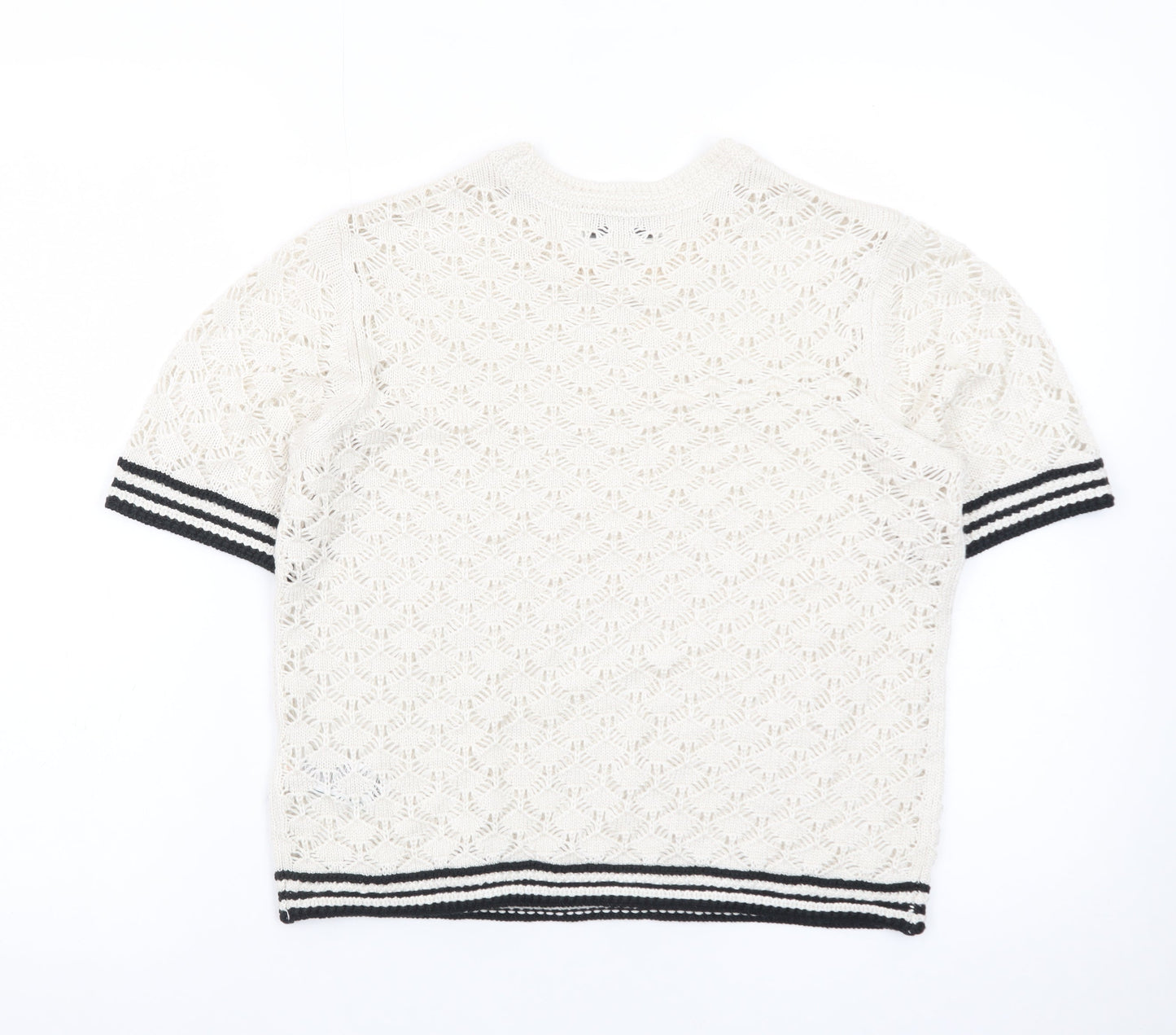 Marks and Spencer Women Ivory Open-Knit Short Sleeve Jumper S