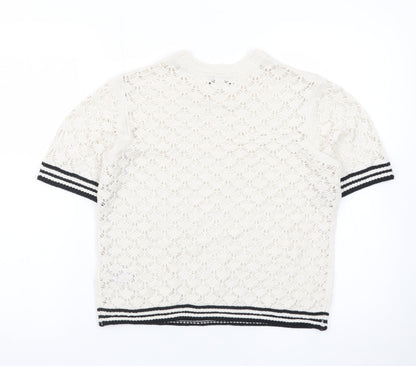 Marks and Spencer Women Ivory Open-Knit Short Sleeve Jumper S