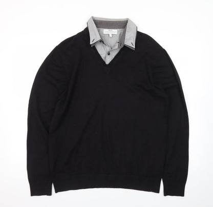 Next Men's Black V-Neck Pullover Jumper Large Cotton Blend