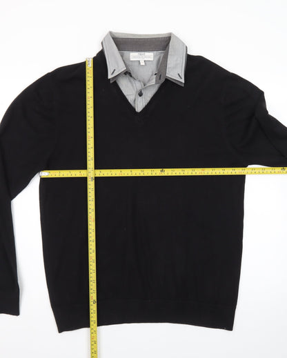 Next Men's Black V-Neck Pullover Jumper Large Cotton Blend