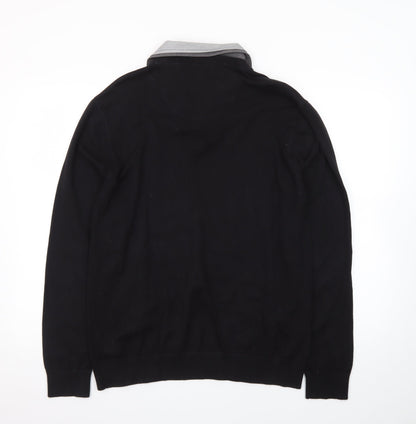 Next Men's Black V-Neck Pullover Jumper Large Cotton Blend