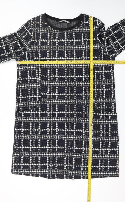 Tu Women Black Check Shift Dress Size 16 3/4 Sleeve Knit