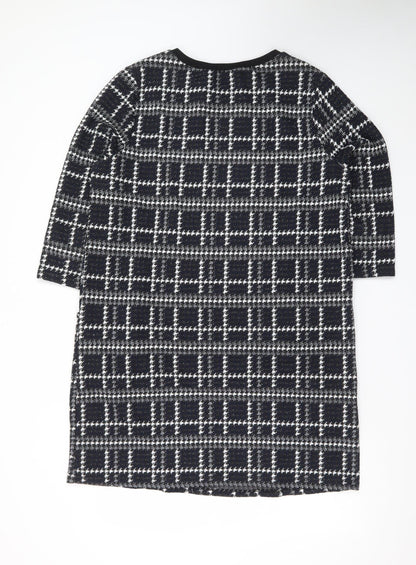 Tu Women Black Check Shift Dress Size 16 3/4 Sleeve Knit
