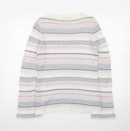 Next Women Cream Multicoloured Fair Isle Knit Jumper Size 10