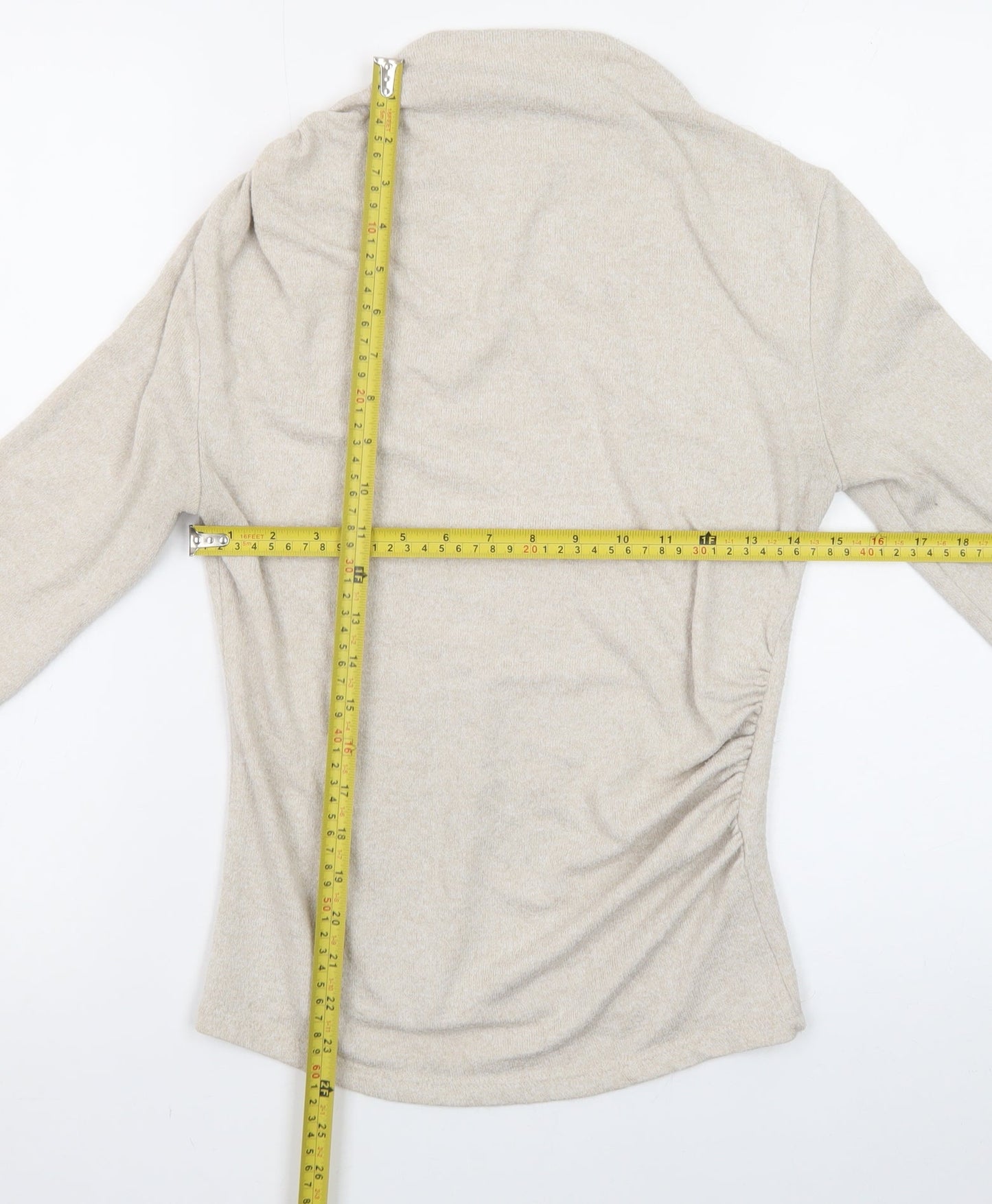 Stradivarius Women Beige High Neck Slim Fit Knit Jumper Size 12