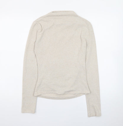 Stradivarius Women Beige High Neck Slim Fit Knit Jumper Size 12