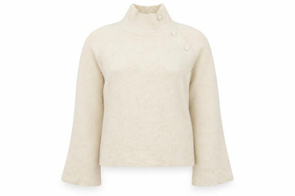 Vero Moda Womens Ivory High Neck Button Ribbed Knit Jumper Size S