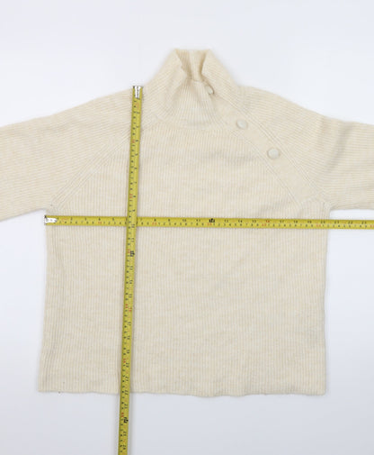 Vero Moda Womens Ivory High Neck Button Ribbed Knit Jumper Size S