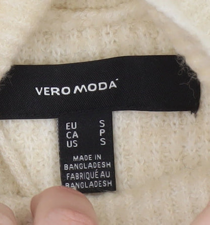 Vero Moda Womens Ivory High Neck Button Ribbed Knit Jumper Size S